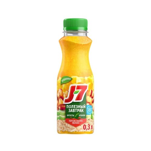 Напиток сокосодержащий J7 Коктейль Полезный завтрак Персик-манго-яблоко, без сахара, 0.3 л