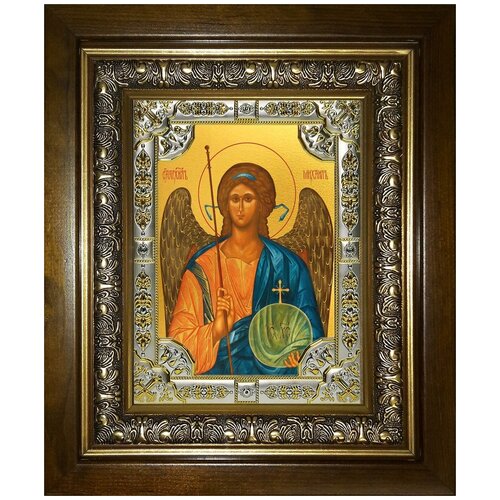 Икона Михаил Архангел, 18х24 см, в окладе и киоте икона гавриил архангел 18х24 см в окладе