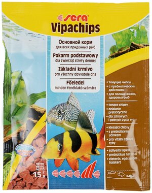 Корм для рыб Sera Vipachips 15гр, чипсы для донных рыб с водорослью спирулина