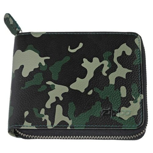 фото Кошелёк zippo, зелёно-чёрный камуфляж, натуральная кожа, 12x2x10,5 см, 2006055