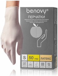BENOVY, Перчатки латексные неопудренные, 50 пар (L)