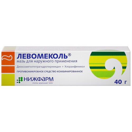 Левомеколь мазь д/нар. прим., 40 мг/г+7.5 мг/г, 40 мл, 40 г