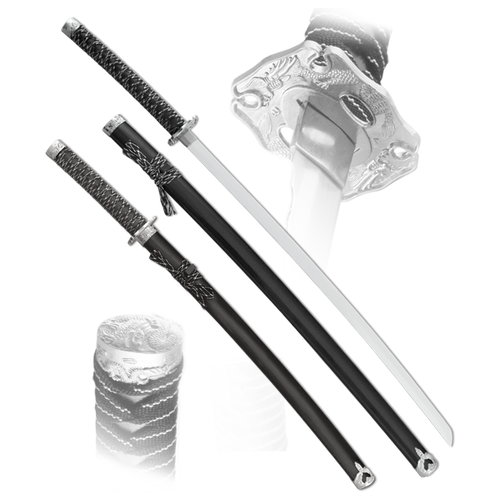 Набор самурайских мечей на подставке, 2 шт. Черные ножны D-50024-BK-KA-WA