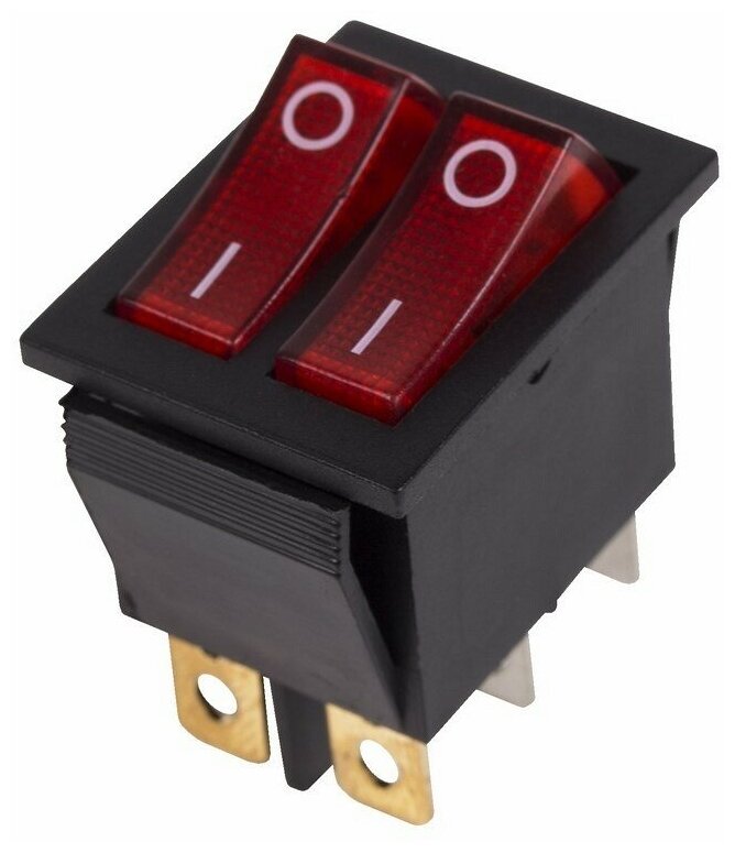 Выключатель клавишный 250V 15А (6с) ON- OFF красный с подсветкой двойной REXANT цена за 1 шт