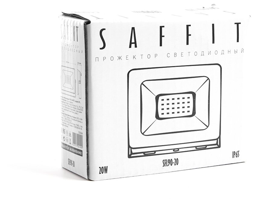 Светодиодный прожектор SAFFIT SFL90-20 2835SMD, 20W 6400K AC220V/50Hz IP65, черный в компактном корпусе 55064 - фотография № 2
