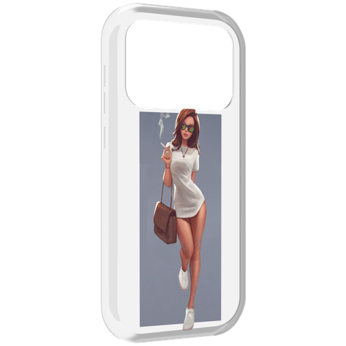 Чехол MyPads девушка-в-белой-футболке женский для Oukitel F150 Air1 Pro / F150 Air1 задняя-панель-накладка-бампер