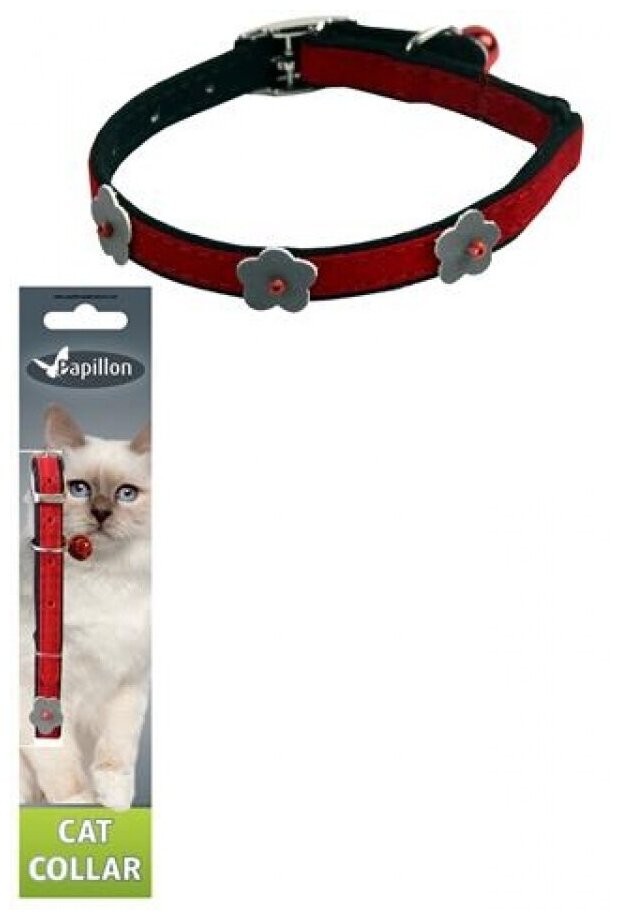 Papillon - Светоотражающий ошейник для кошек 10мм-28 см, красный