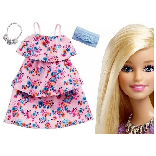 фото Одежда для куклы barbie розовое цветочное платье mattel