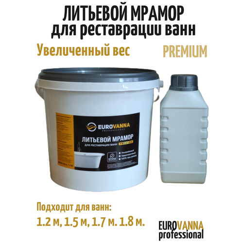 Литьевой мрамор EUROVANNA Professional Premium для реставрации ванн/ 3.5 кг/ 1.2 м, 1.5 м, 1.7 м.