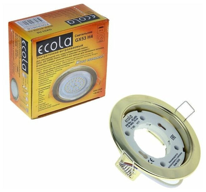 Встраиваемый плоский светильник Ecola GX53 H4 без рефлектора золото 38х106 FG53H4ECB - фотография № 1