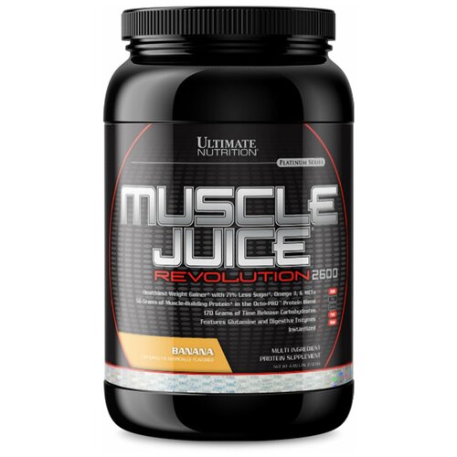 Гейнер Ultimate Nutrition Muscle Juice Revolution 2.13 kg, Banana, глутамин, валин (BCAA) гейнер ultimate nutrition muscle juice revolution 2 13 kg strawberry изолейцин глутамин валин bcaa