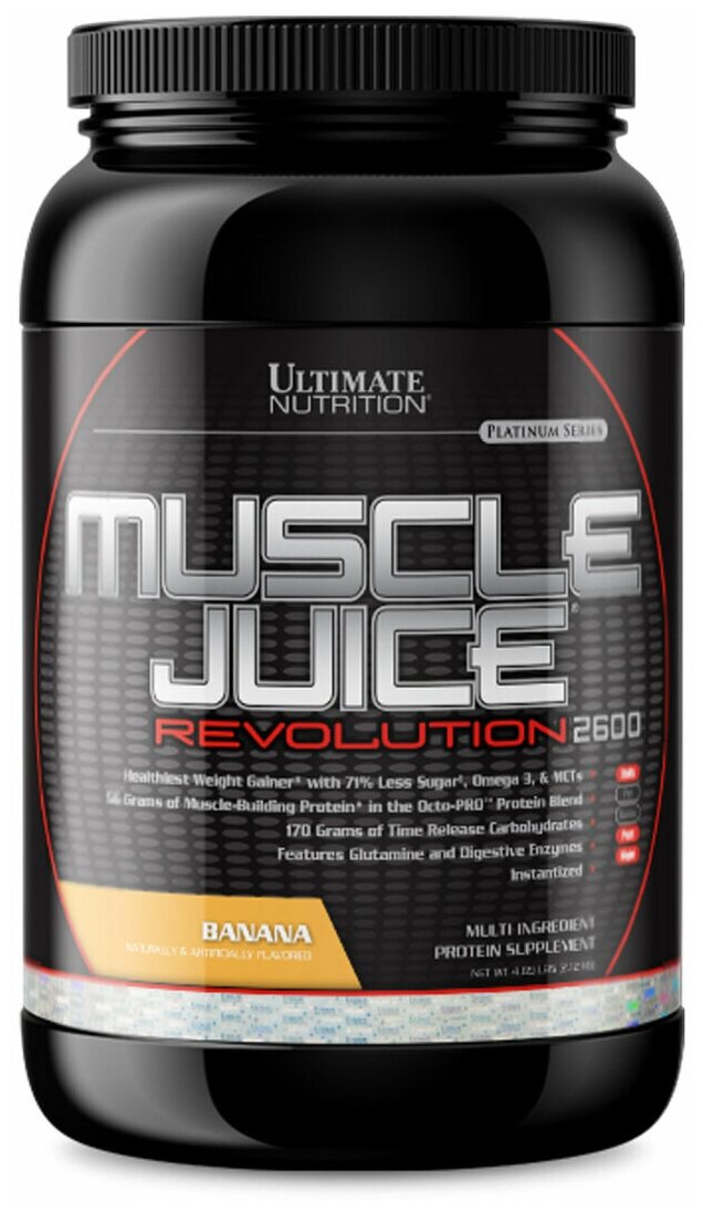 Гейнер Ultimate Nutrition Muscle Juice Revolution 2.13 kg, Banana, глутамин, валин (BCAA)