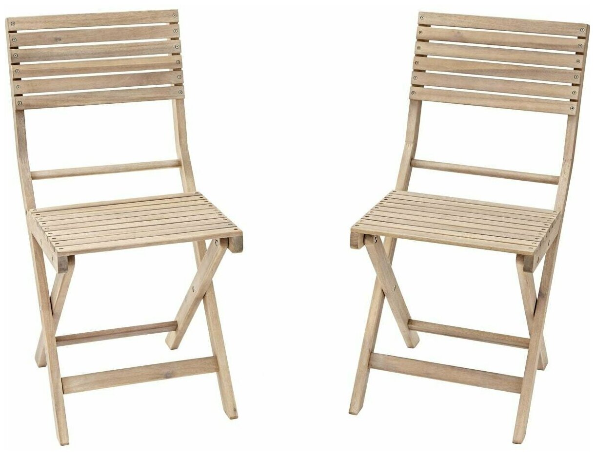 Набор из двух стульев, эстетичная и удобная садовая мебель из массива акации. Модель имеет прочный каркас, выдерживающий нагрузку до 160 кг. Стулья пр