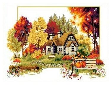 Набор Осенний домик канва с рисунком 32х47 Каролинка кткн 120 (Р) 32х47 Каролинка кткн 120 (Р)