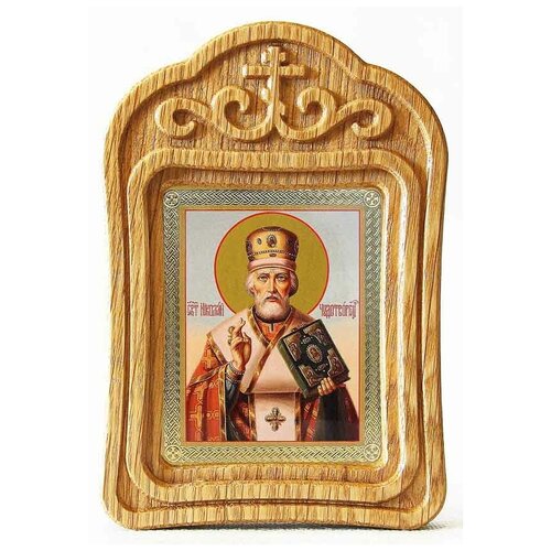 Святитель Николай Чудотворец, архиепископ Мирликийский (лик № 111), икона в резной деревянной рамке