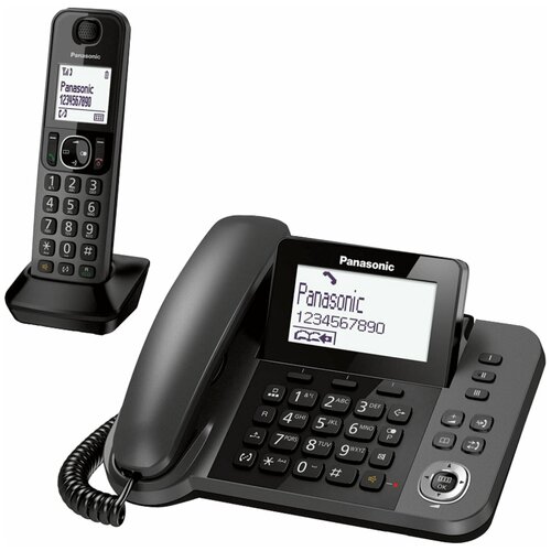 Радиотелефон PANASONIC KX-TGF310RUM + дополнительный проводной телефон, память на 100 ном, ЖК-диспл, АОН, повтор, спикерфон, серый