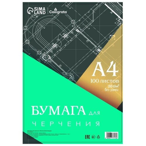 Бумага д/черчения А4 100л 200г/м² 210*297мм, без рамки, блок в т/у плёнке calligrata бумага д черчения а3 100л 200г м² 297 420мм без рамки блок в т у плёнке