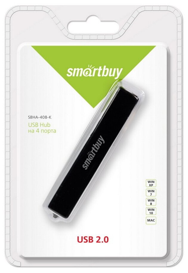 USB 20 Хаб Smartbuy 408 4 порта черный (SBHA-408-K)