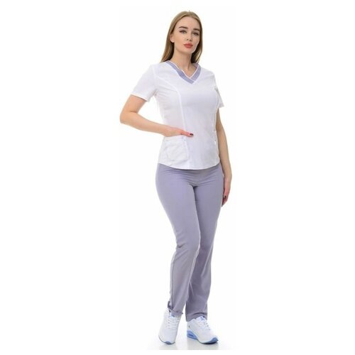 фото Костюм медицинский женский "сара" 100.2.0/2 (54/белый с отделкой принт/серый/ниагара) medicalwear