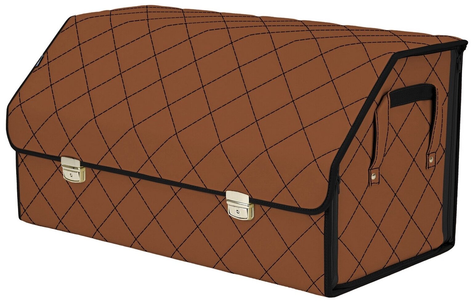 Органайзер-саквояж в багажник "Союз Премиум" (размер XL Plus). Цвет: светло-коричневый с черной прострочкой Ромб.