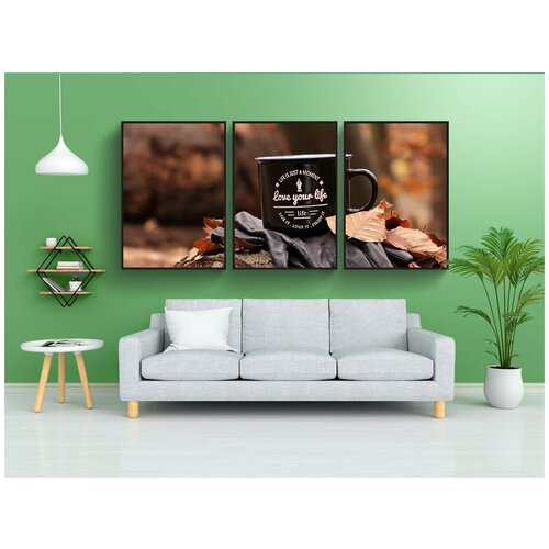 фото Набор модулных постеров для интерьера "лес, падение, чашка" 60x90 см. в тубусе, без рамки lotsprints