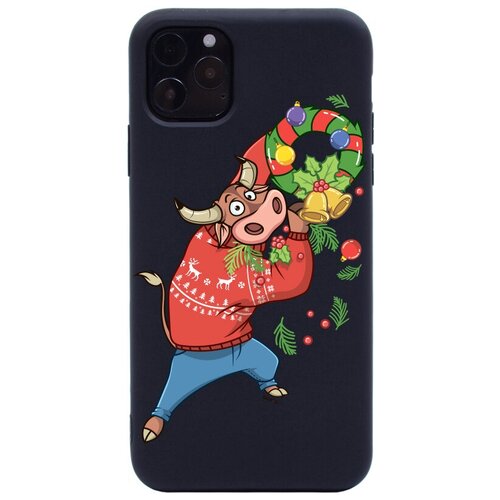 фото Силиконовый чехол-накладка silky touch 3d для apple iphone 11 pro max с принтом "bull & wreath" черный gosso