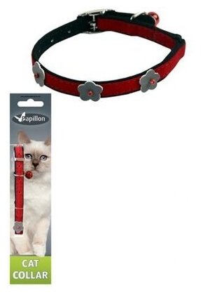 Papillon Светоотражающий ошейник для кошек 10мм-28см, красный (Reflective velvet cat collar 10 mm x 28 cm, colour red) 270103, 0,016 кг