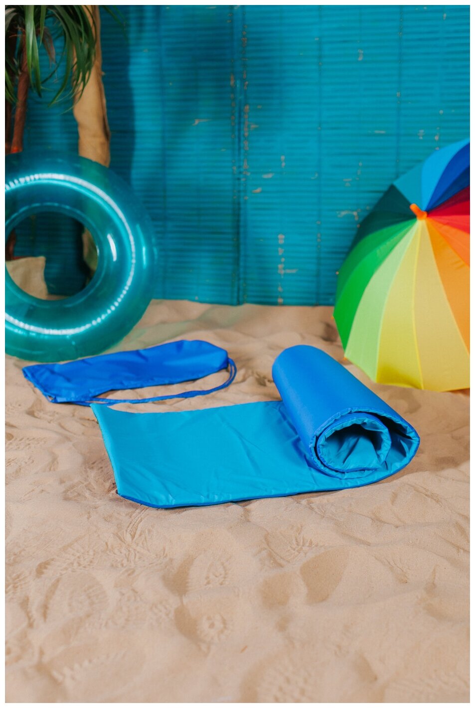 Пляжный коврик / Коврик для пляжа / Двусторонний коврик 155*50*1 см (синий)