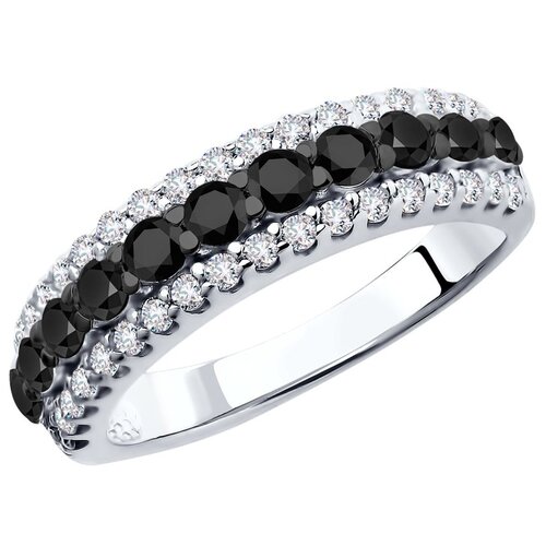 Кольцо SOKOLOV, серебро, 925 проба, родирование, фианит, размер 16, черный кольцо sokolov из серебра с бесцветными и чёрными фианитами 94012393 размер 19 5