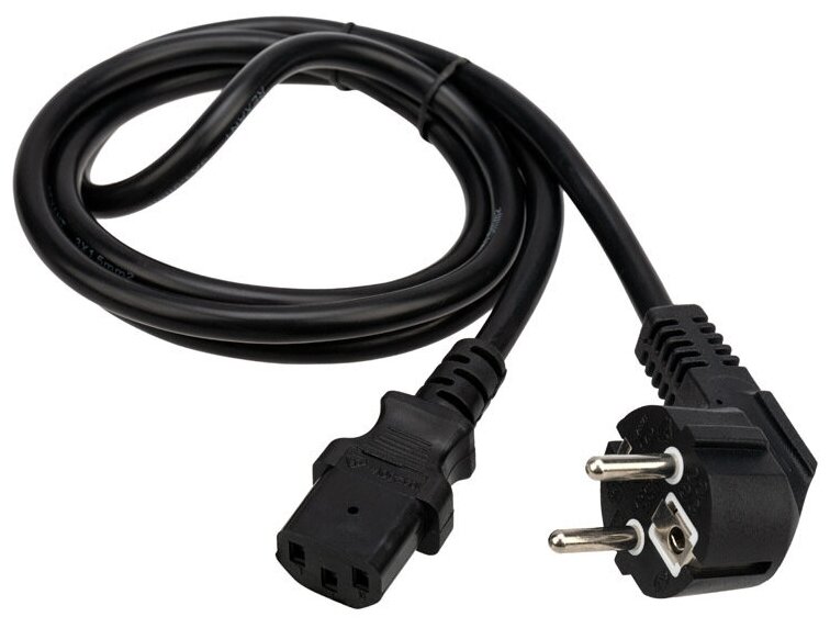 Сетевой шнур, евровилка угловая-евроразъем С13, кабель 3x1,5 мм 1.5 м PVC пакет, цвет: Черный