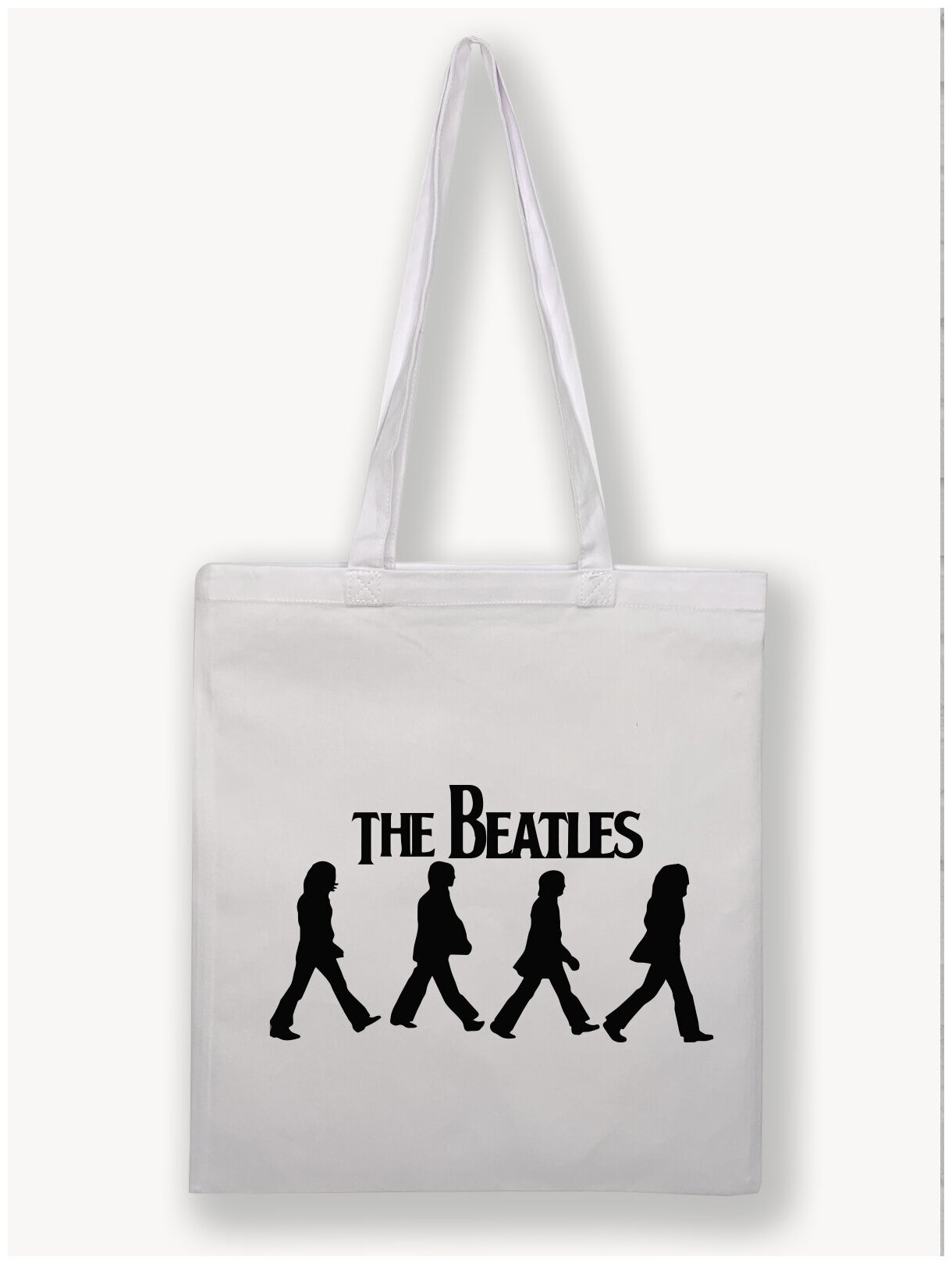 Сумка шоппер Gerasim шоппер с принтом "The Beatles, black", Белый, 42х37 см, шопер тканевый с рисунком авоська
