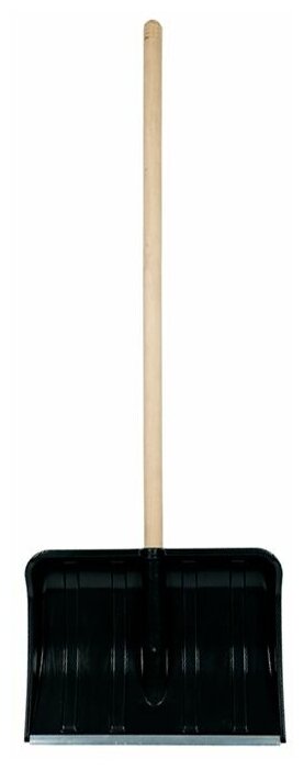 Лопата для снега пластиковая 500х375 мм "Прайм" (тип "Богатырь") с деревянным черенком и алюминиевой планкой - фотография № 1