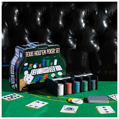 Набор для игры в покер: 2 колоды карт, фишки 200 шт, сукно 60x90 см 440630