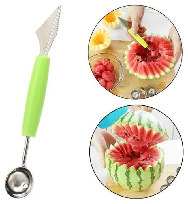 Нож и ложка нуазетка для карвинга и фигурной нарезки фруктов и овощей салатовый