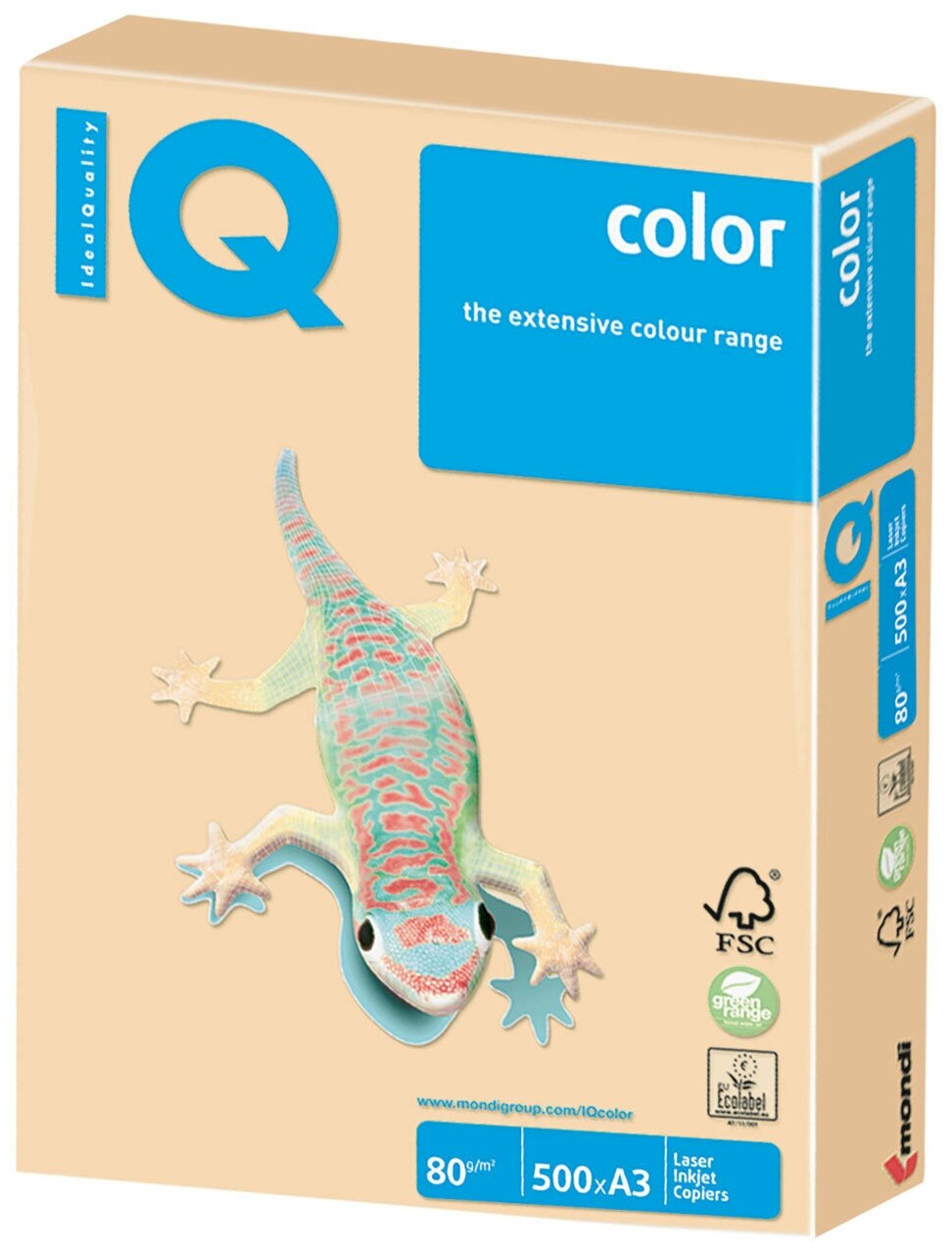 Бумага цветная IQ color большой формат (297х420 мм), А3, 80 г/м2, 500 л., тренд, золотистая, GO22