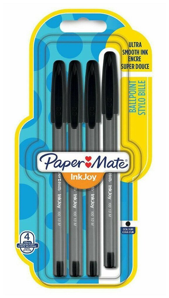 Набор шариковых ручек Paper Mate INKJOY 100 (1956714) однораз. 0.7мм треугол. :4 ручки черные чернила блистер