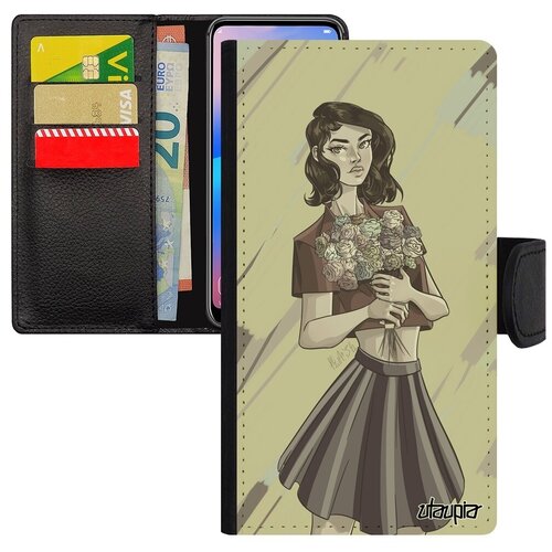 фото Противоударный чехол- книжка на телефон // samsung galaxy a5 2017 // "девушка и цветы" портрет букет, utaupia, серый