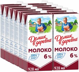 Молоко Домик в деревне ультрапастеризованное 6%, 12 шт. по 0.928 л