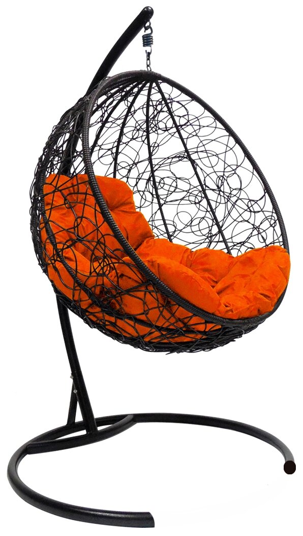 Подвесное кресло m-group круглый ротанг чёрное, оранжевая подушка - фотография № 1