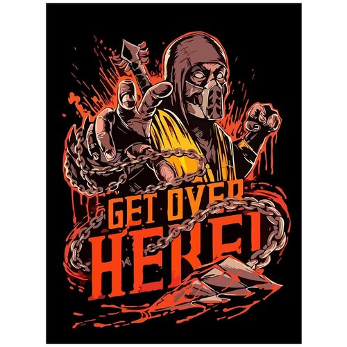 Картина по номерам на холсте Игра Mortal Kombat (Scorpion, GET OVER HERE!) - 8303 В 30x40