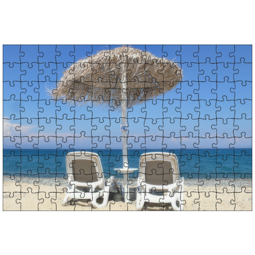 фото Магнитный пазл 27x18см."пляж, стулья, зонтик" на холодильник lotsprints