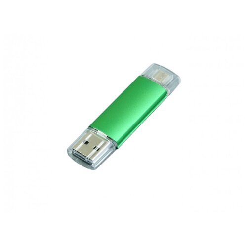 Металлическая флешка OTG для нанесения логотипа (64 Гб / GB USB 2.0/microUSB Зеленый/Green OTG 001 для андроида доступна оптом и в розницу)