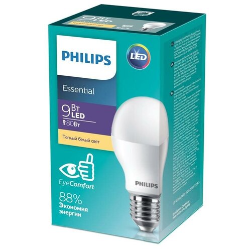 фото Лампа светодиодная philips 9 вт e27 грушевидная 3000 к теплый белый свет 3 шт.