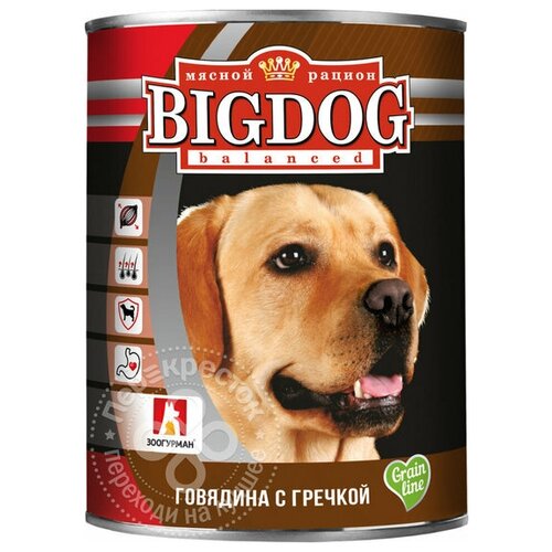 Зоогурман Консервы для собак «БигДог» говядина с гречкой 0,85 кг 56472 (26 шт)