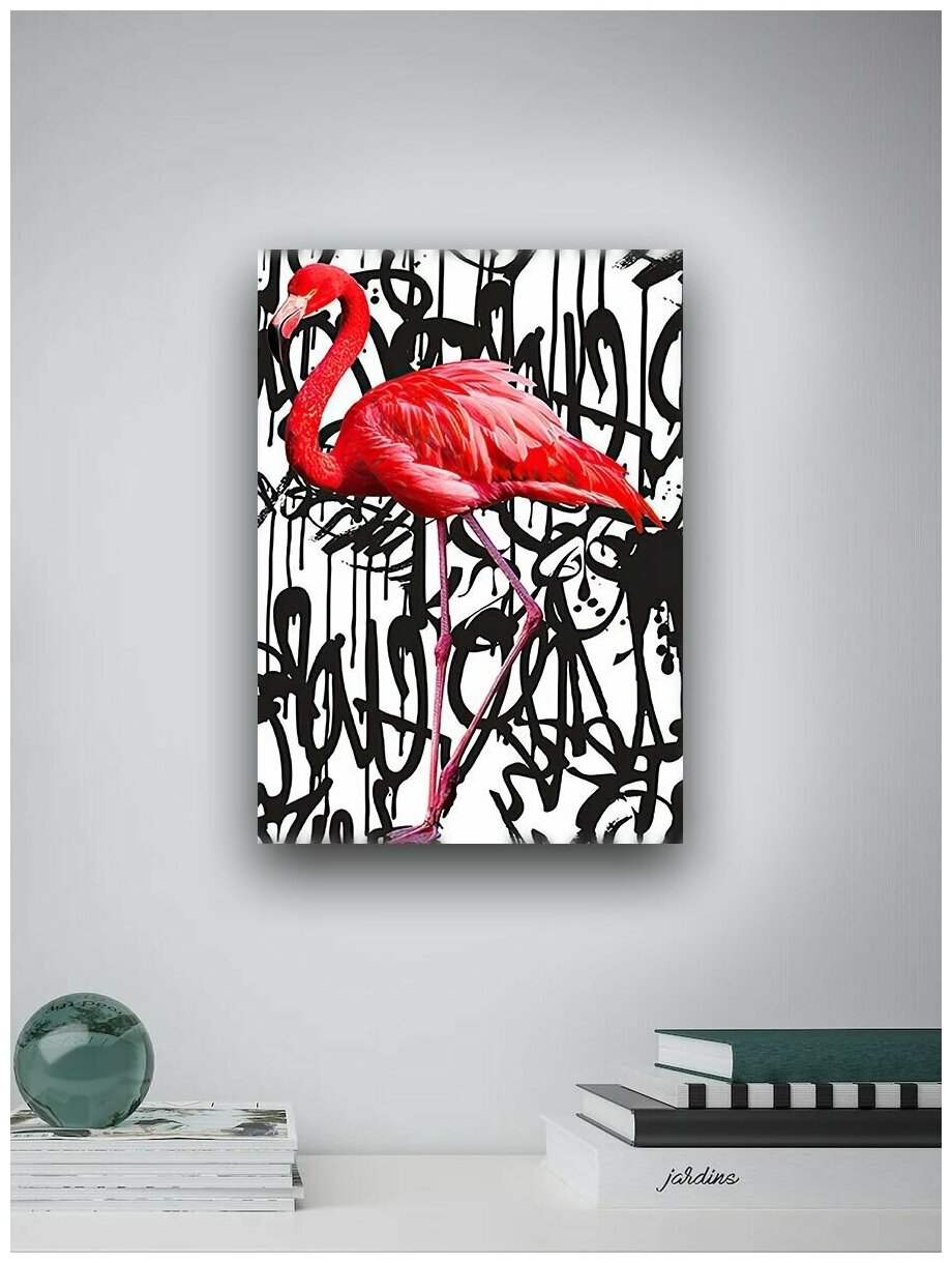 Картина для интерьера на холсте 30х40 см/ Красный фламинго / Граффити