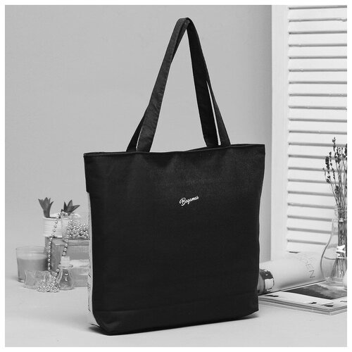 фото Сумка-шопер на молнии, с подкладом, цвет бежевый/чёрный golden bull