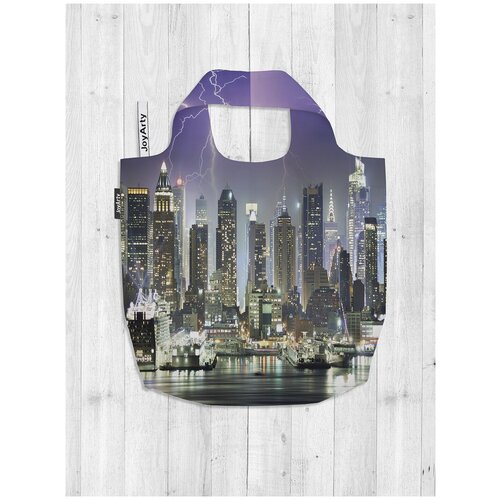 фото Сумка авоська joyarty "молнии над нью-йорком" 46x65x7 см