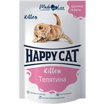 Влажный корм для котят всех пород с телятиной Хэппи Кэт Happy cat / Кусочки в желе/ упаковка, 100 г х 24 шт. - изображение