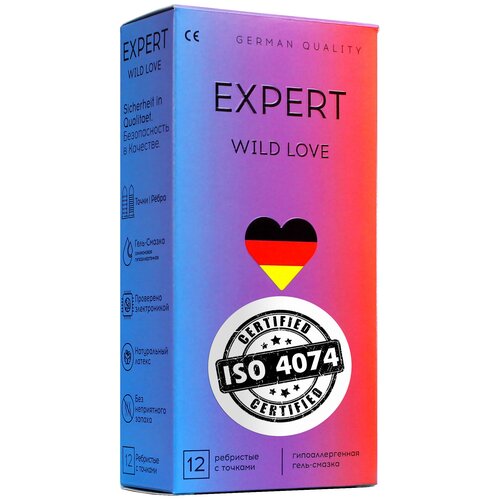 Презервативы EXPERT Wild Love Germany 24 шт., ребристые с точками, фиолетовый, натуральный латекс  - купить со скидкой
