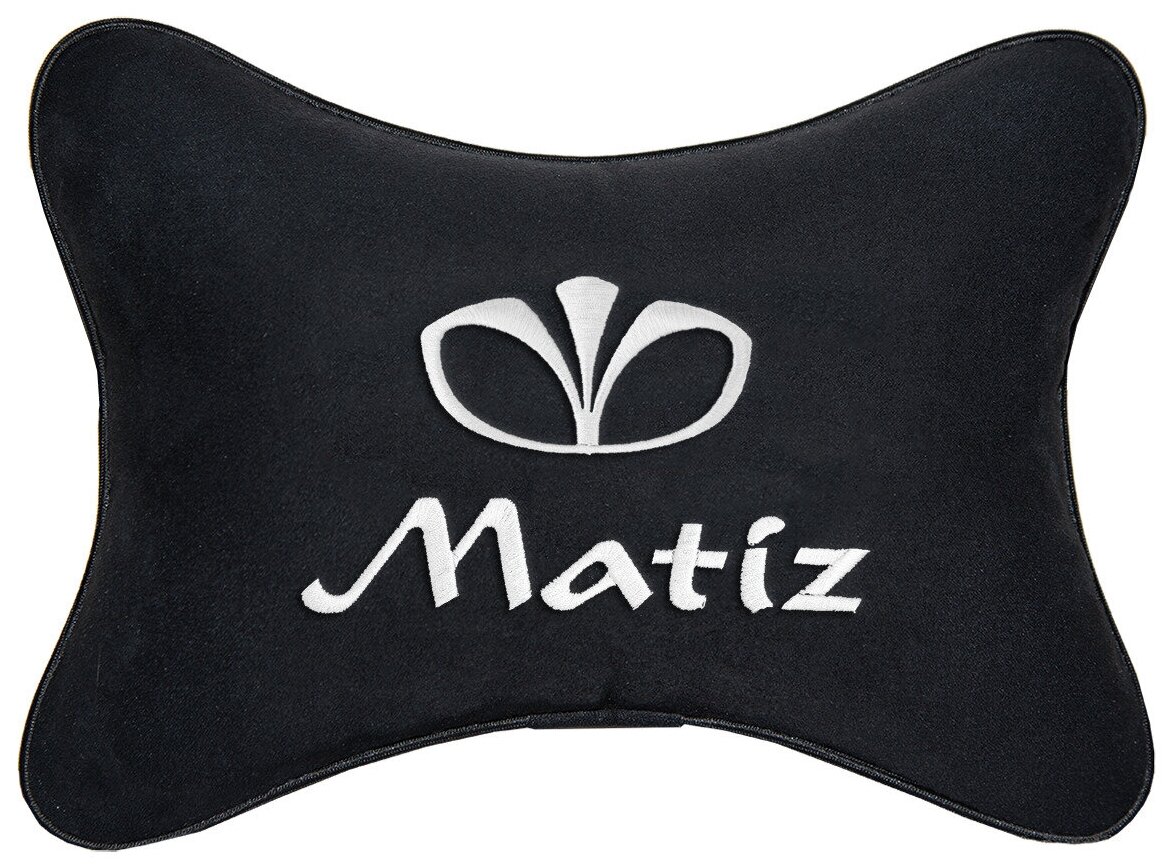 Автомобильная подушка на подголовник алькантара Black с логотипом автомобиля DAEWOO Matiz